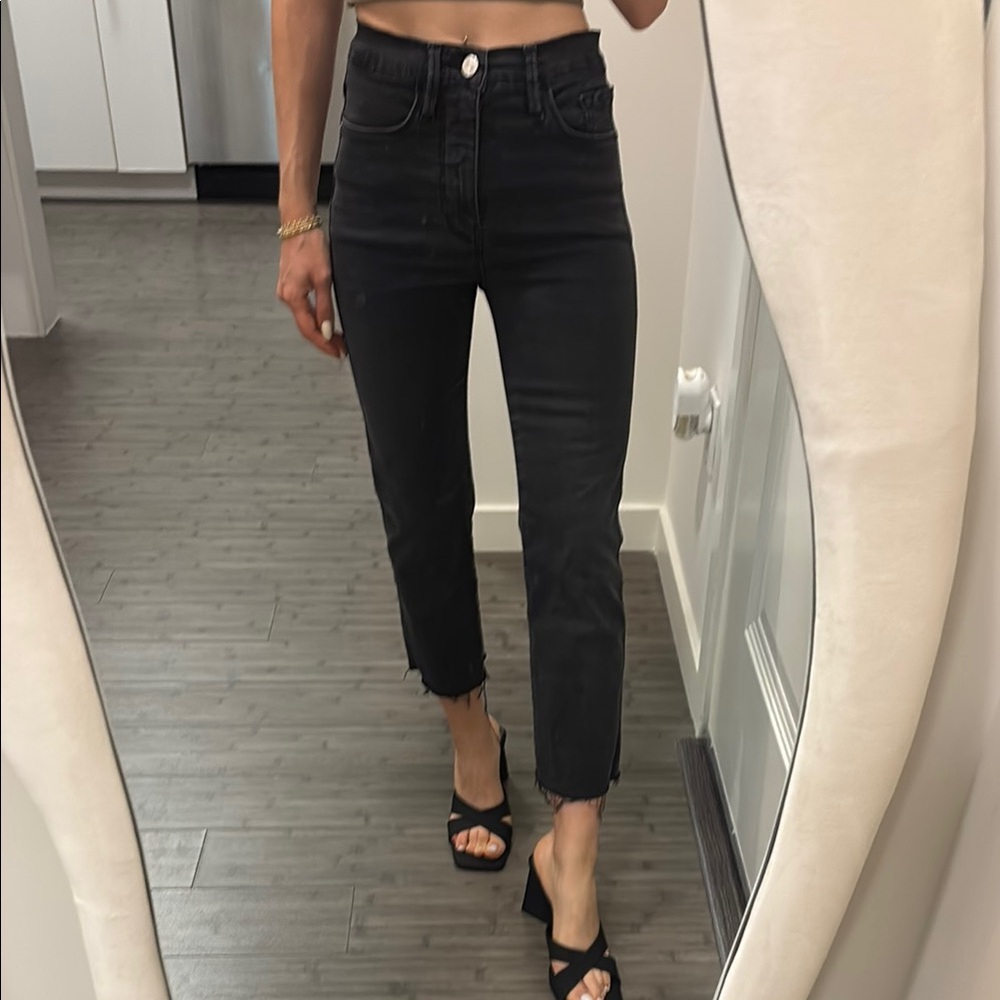 Women's frame Black High-Waisted Jeans le sylvie crop raw hem
